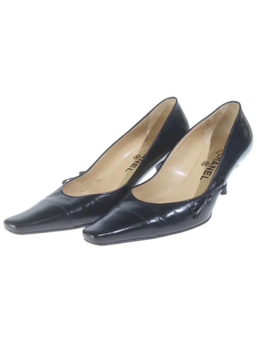 Chanel CC Logo Leather Pumps Heels Black
